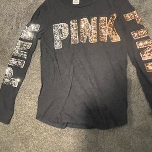 PINK Victoria's Secret Glitter Logo Long Sleeve Tee